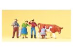 PREISER-10044 Fermiers - 5 figurines dont 1 vache HO
