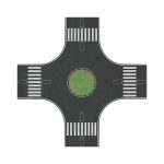 Echelle HO Film adhésif représentant un carrefour giratoire de 4 routes en enrobé (asphalte) Avec marquage de passages piétons Encombrement total : 300 x 300mm Largeur des routes : 80mm
