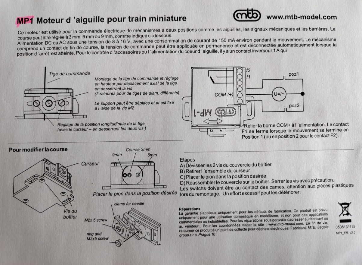 Notice de branchement et de réglage Moteur MTB-MP1